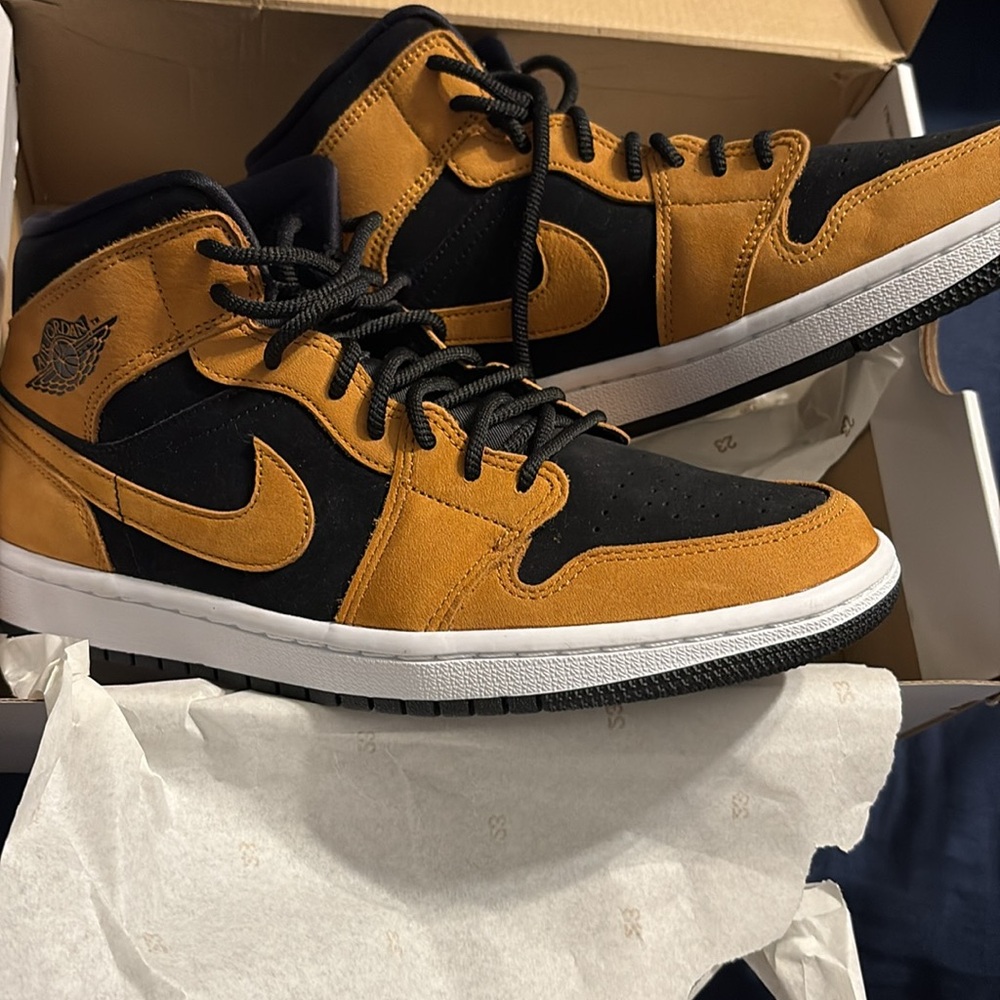 Jordan 1 Mid Black and Ochre Sneakers - Picture 6 of 6